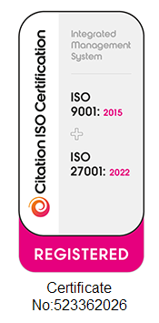 Citation ISO Certification — ISO 9001:2015 and ISO 27001:2022 registered, certificate no. 523362026